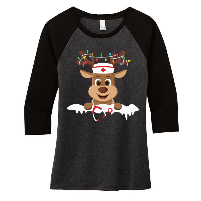 Christmas Nurse Love Nicu Rn Er Santa Reindeer Nurse Hat Elf Women's Tri-Blend 3/4-Sleeve Raglan Shirt