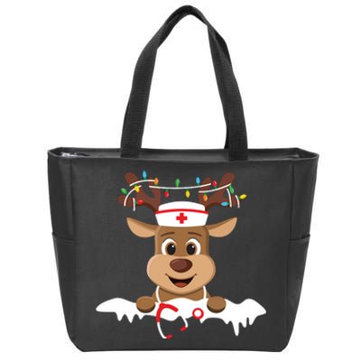 Christmas Nurse Love Nicu Rn Er Santa Reindeer Nurse Hat Elf Zip Tote Bag