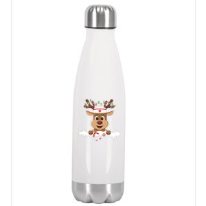 Christmas Nurse Love Nicu Rn Er Santa Reindeer Nurse Hat Elf Stainless Steel Insulated Water Bottle