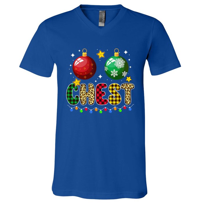 Chest Nuts Matching Chestnuts Funny Christmas Couples Chest Gift V-Neck T-Shirt