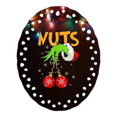 Chest Nuts Matching Chestnuts Christmas Snow Couples Ceramic Oval Ornament