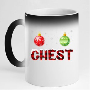 Chest Nuts Matching Chestnuts Funny Christmas Couples Chest 11oz Black Color Changing Mug