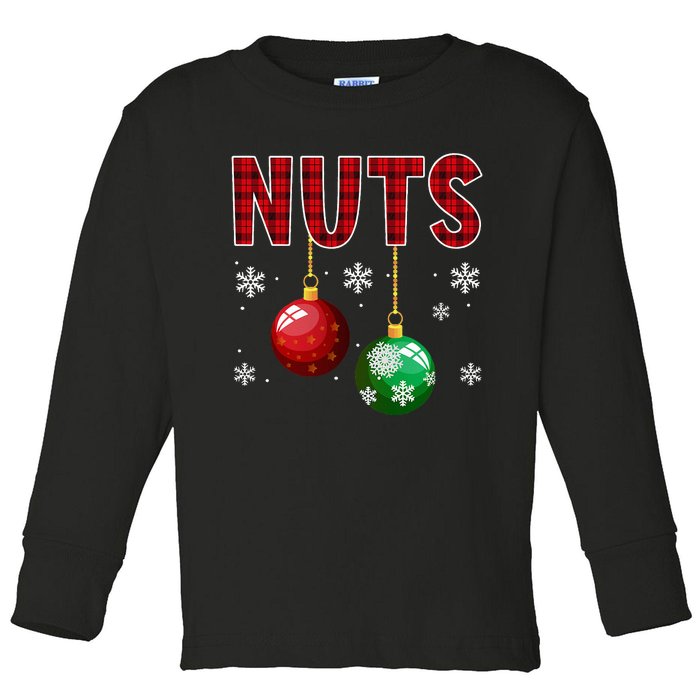 Chest Nuts Matching Chestnuts Funny Christmas Couples Xmas Toddler Long Sleeve Shirt