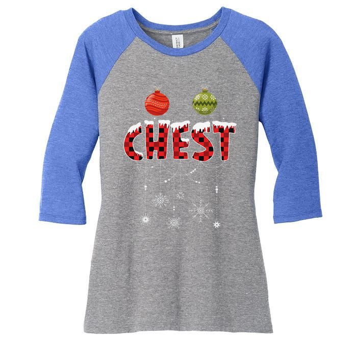 CHEST NUTS Matching Chestnuts Funny Christmas Couples Women's Tri-Blend 3/4-Sleeve Raglan Shirt