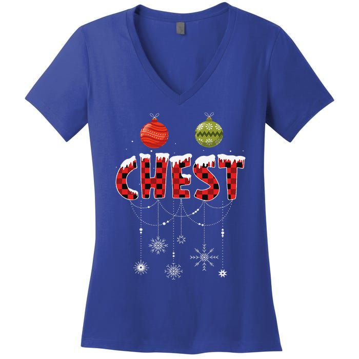 CHEST NUTS Matching Chestnuts Funny Christmas Couples Women's V-Neck T-Shirt