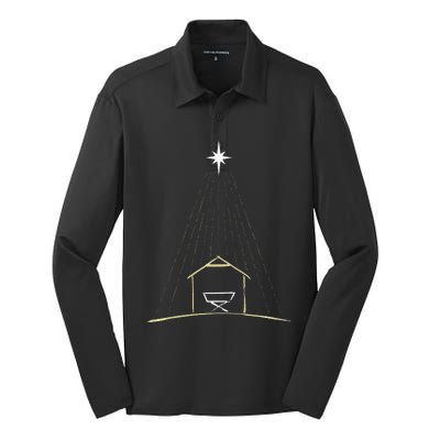 Christmas Nativity Manger Silk Touch Performance Long Sleeve Polo