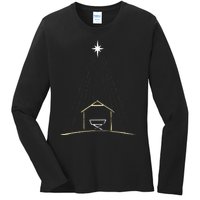 Christmas Nativity Manger Ladies Long Sleeve Shirt