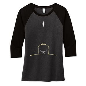 Christmas Nativity Manger Women's Tri-Blend 3/4-Sleeve Raglan Shirt