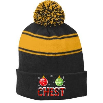 Chest Nuts Matching Chestnuts Funny Christmas Couples Chest Stripe Pom Pom Beanie