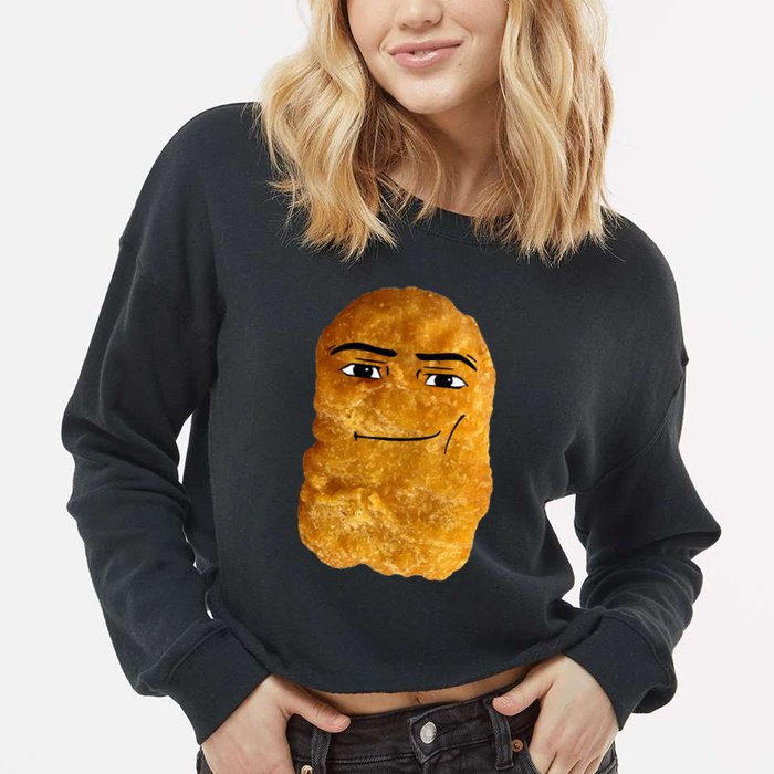 Chicken Nugget Meme Cropped Pullover Crew