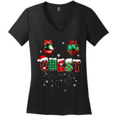 Chest Nuts Matching Chestnuts Funny Christmas Couples Women's V-Neck T-Shirt