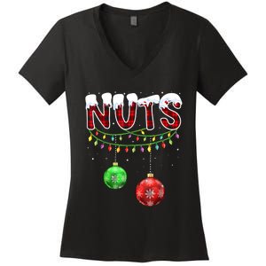 Chest Nuts Matching Chestnuts Funny Christmas Couples Nuts Women's V-Neck T-Shirt