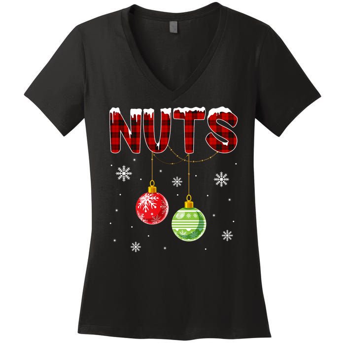 Chest Nuts Matching Chestnuts Funny Christmas Couples Nuts Women's V-Neck T-Shirt