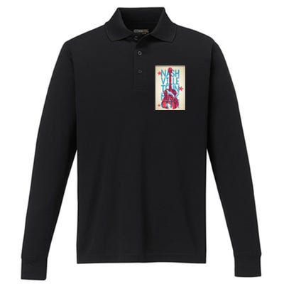 Cool Nashville Music City Performance Long Sleeve Polo