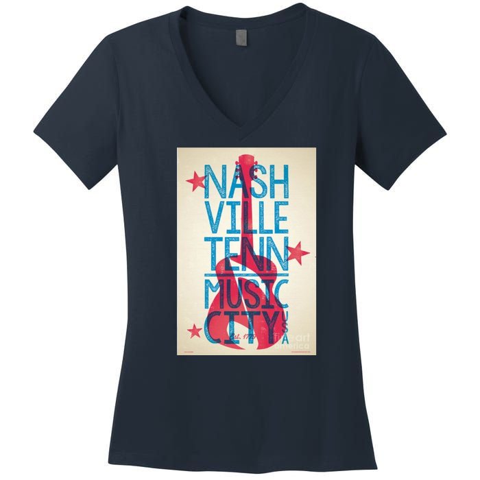 Cool Nashville Music City Women's V-Neck T-Shirt