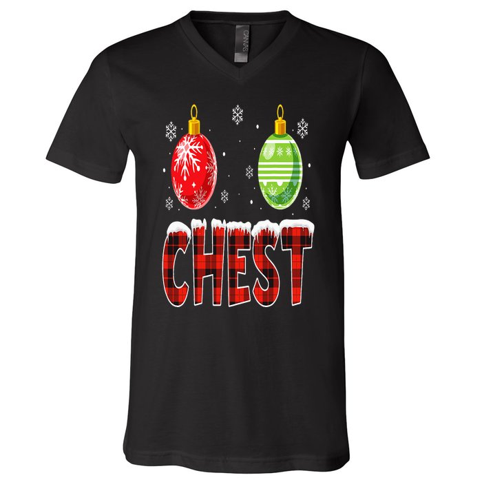 Chest Nuts Matching Chestnuts Funny Christmas Couples Chest V-Neck T-Shirt