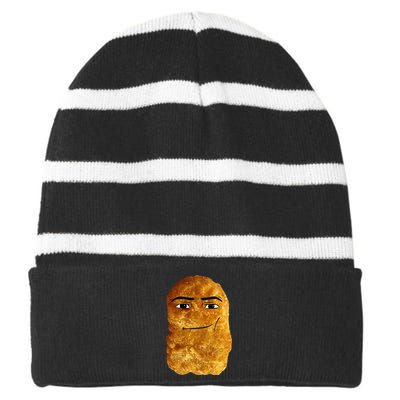 Chicken Nugget Meme Striped Beanie with Solid Band