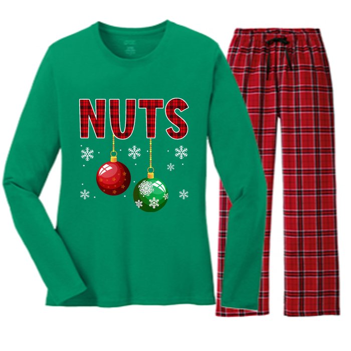 Chest Nuts Matching Chestnuts Funny Christmas Couples Nuts Women's Long Sleeve Flannel Pajama Set 