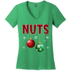 Chest Nuts Matching Chestnuts Funny Christmas Couples Nuts Women's V-Neck T-Shirt