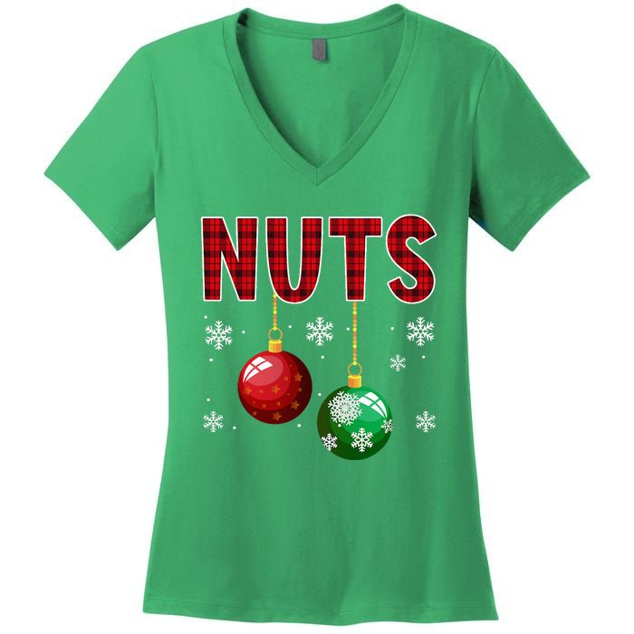 Chest Nuts Matching Chestnuts Funny Christmas Couples Nuts Women's V-Neck T-Shirt