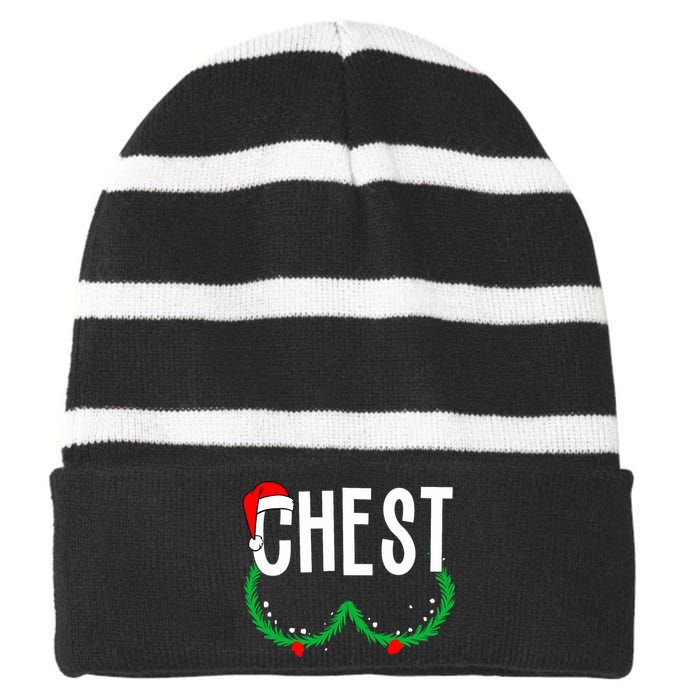 Chest Nuts Matching Chestnuts Funny Christmas Couples Chest Striped Beanie with Solid Band