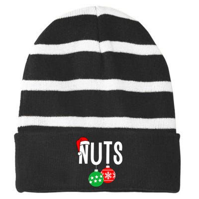 Chest Nuts Matching Chestnuts Funny Christmas Couples Nuts Striped Beanie with Solid Band