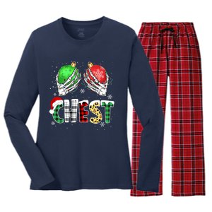 Chest Nuts Matching Chestnuts Funny Christmas Couples Women's Long Sleeve Flannel Pajama Set 