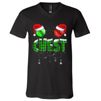 Chest Nuts Matching Chestnuts Funny Christmas Couples Chest V-Neck T-Shirt