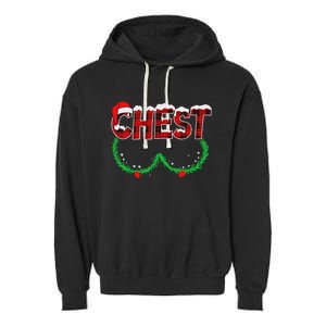 Chest Nuts Matching Chestnuts Funny Christmas Couples Chest Garment-Dyed Fleece Hoodie