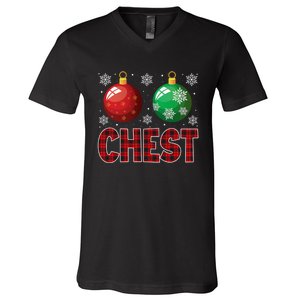 Chest Nuts Matching Chestnuts Funny Christmas Couples Chest V-Neck T-Shirt