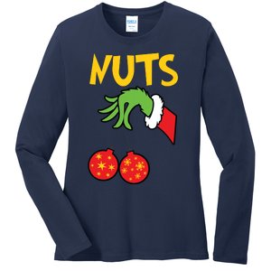 Chest Nuts Matching Chestnuts Funny Christmas Couples Nuts Ladies Long Sleeve Shirt