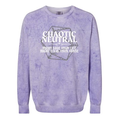 Chaotic Neutral Might Save Your Life. Might Steal Your Horse Dnd Character Ali Colorblast Crewneck Sweatshirt