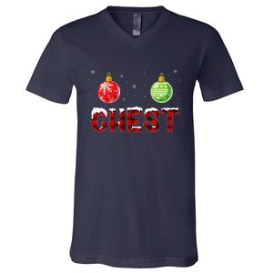 Chest Nuts Matching Chestnuts Funny Christmas Couples Chest V-Neck T-Shirt