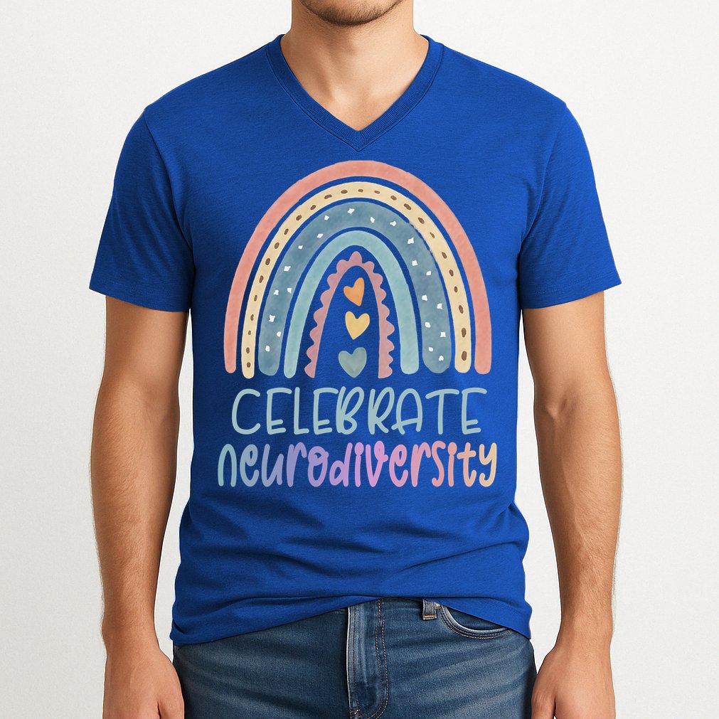 Celebrate Neurodiversity Mental Health Autism Awareness Cute Gift V-Neck T-Shirt