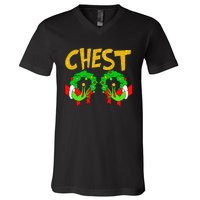 Chest Nuts Matching Chestnuts Funny Christmas Couples Chest V-Neck T-Shirt