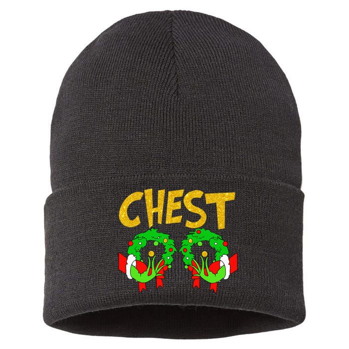 Chest Nuts Matching Chestnuts Funny Christmas Couples Chest Sustainable Knit Beanie