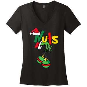 Chest Nuts Matching Chestnuts Funny Christmas Couples Nuts Women's V-Neck T-Shirt