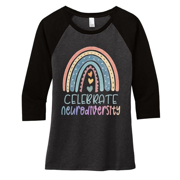 CELEBRATE NEURODIVERSITY Mental Health Autism Awareness Women's Tri-Blend 3/4-Sleeve Raglan Shirt