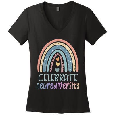 CELEBRATE NEURODIVERSITY Mental Health Autism Awareness Women's V-Neck T-Shirt