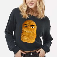 Chicken Nugget Meme Cropped Pullover Crew
