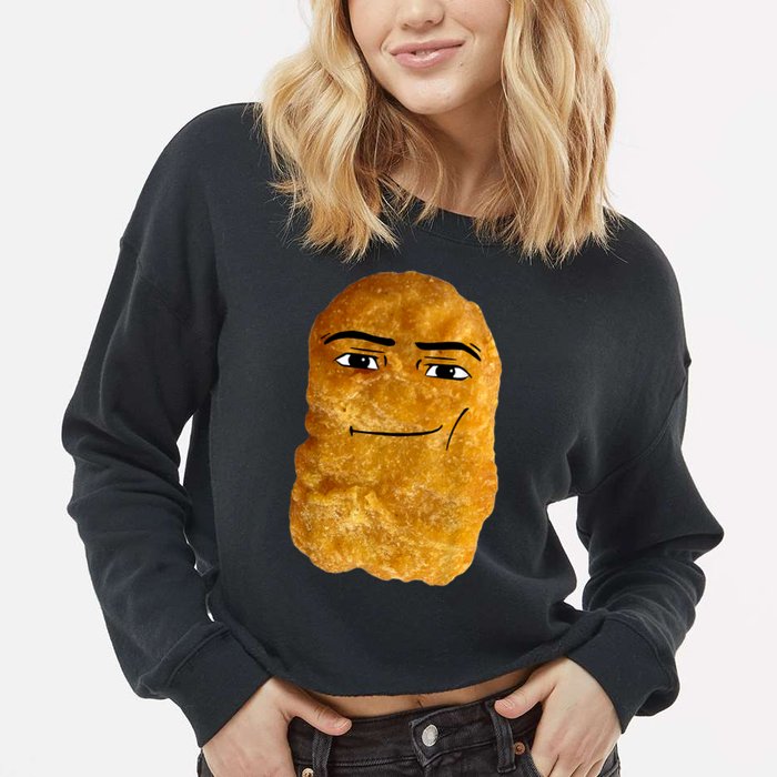 Chicken Nugget Meme Cropped Pullover Crew