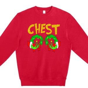 Chest Nuts Matching Chestnuts Funny Christmas Couples Chest Premium Crewneck Sweatshirt