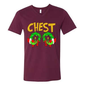 Chest Nuts Matching Chestnuts Funny Christmas Couples Chest V-Neck T-Shirt