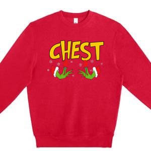 Chest Nuts Matching Chestnuts Funny Christmas Couples Chest Premium Crewneck Sweatshirt