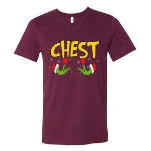 Chest Nuts Matching Chestnuts Funny Christmas Couples Chest V-Neck T-Shirt