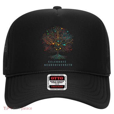 Celebrate Neurodiversity Mental Health Autism Awareness High Crown Mesh Back Trucker Hat