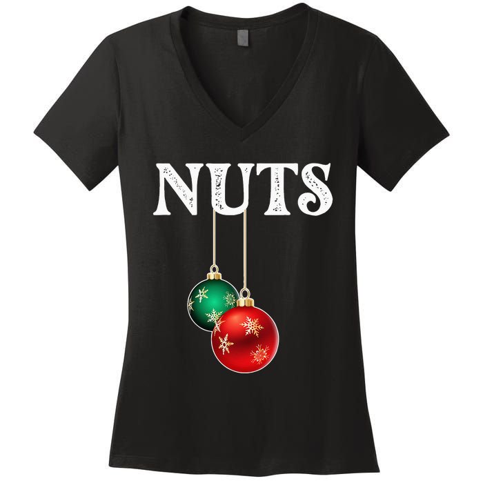 Chest Nuts Matching Chestnuts Christmas Couples Nuts Women's V-Neck T-Shirt