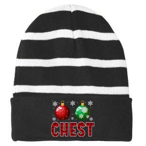 Chest Nuts Matching Chestnuts Funny Christmas Couples Xmas Striped Beanie with Solid Band