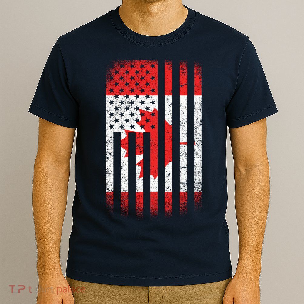 Canada Usa Mashup Maple Leaf Retro Flag T-Shirt