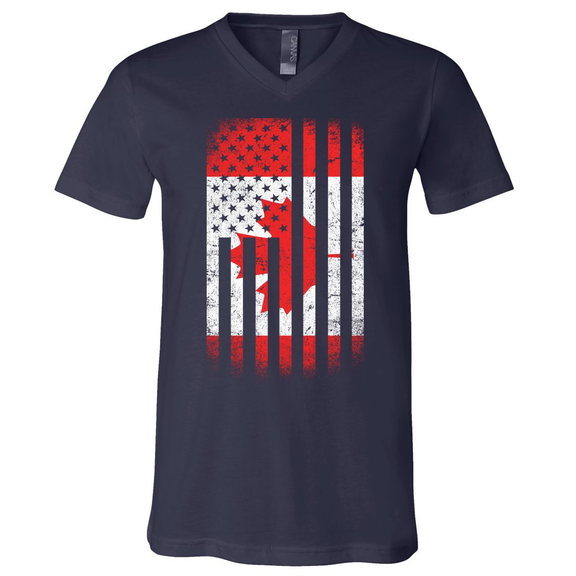 Canada Usa Mashup Maple Leaf Retro Flag V-Neck T-Shirt